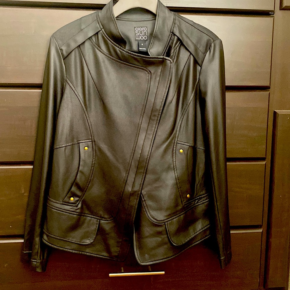 Clara SunWoo Liquid Leather Moto Jacket Black Size Medium